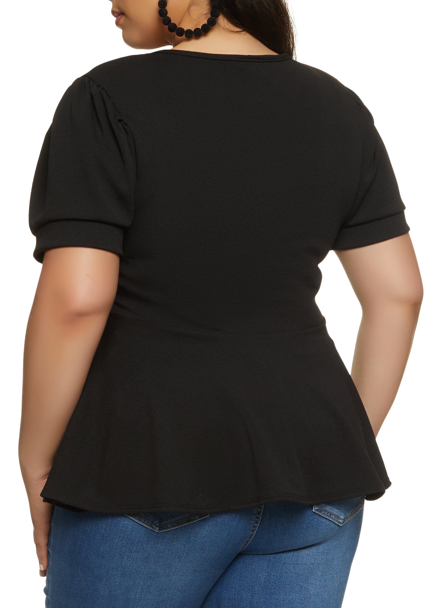 Plus Size Solid Crepe Knit Peplum Top sold by Rainbow product image thumbnail 2