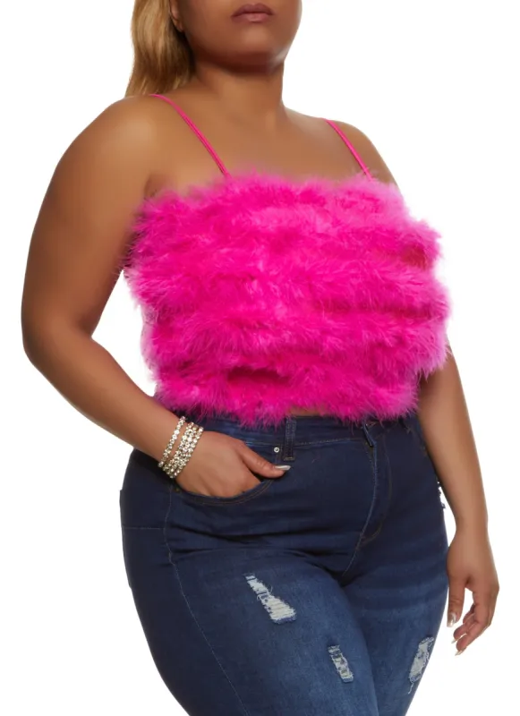 Plus Size Feather Square Neck Crop Top sold by Rainbow