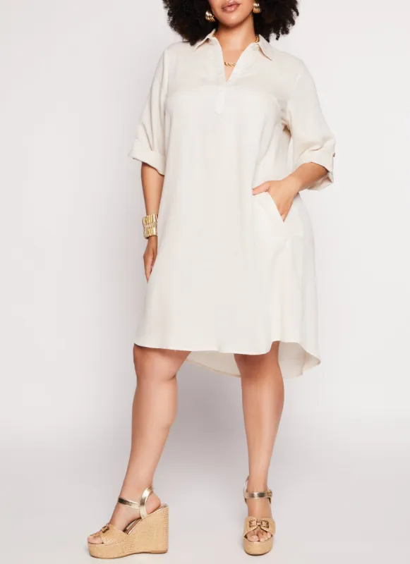Plus Size Linen Quarter Sleeve Shift Dress sold by Rainbow