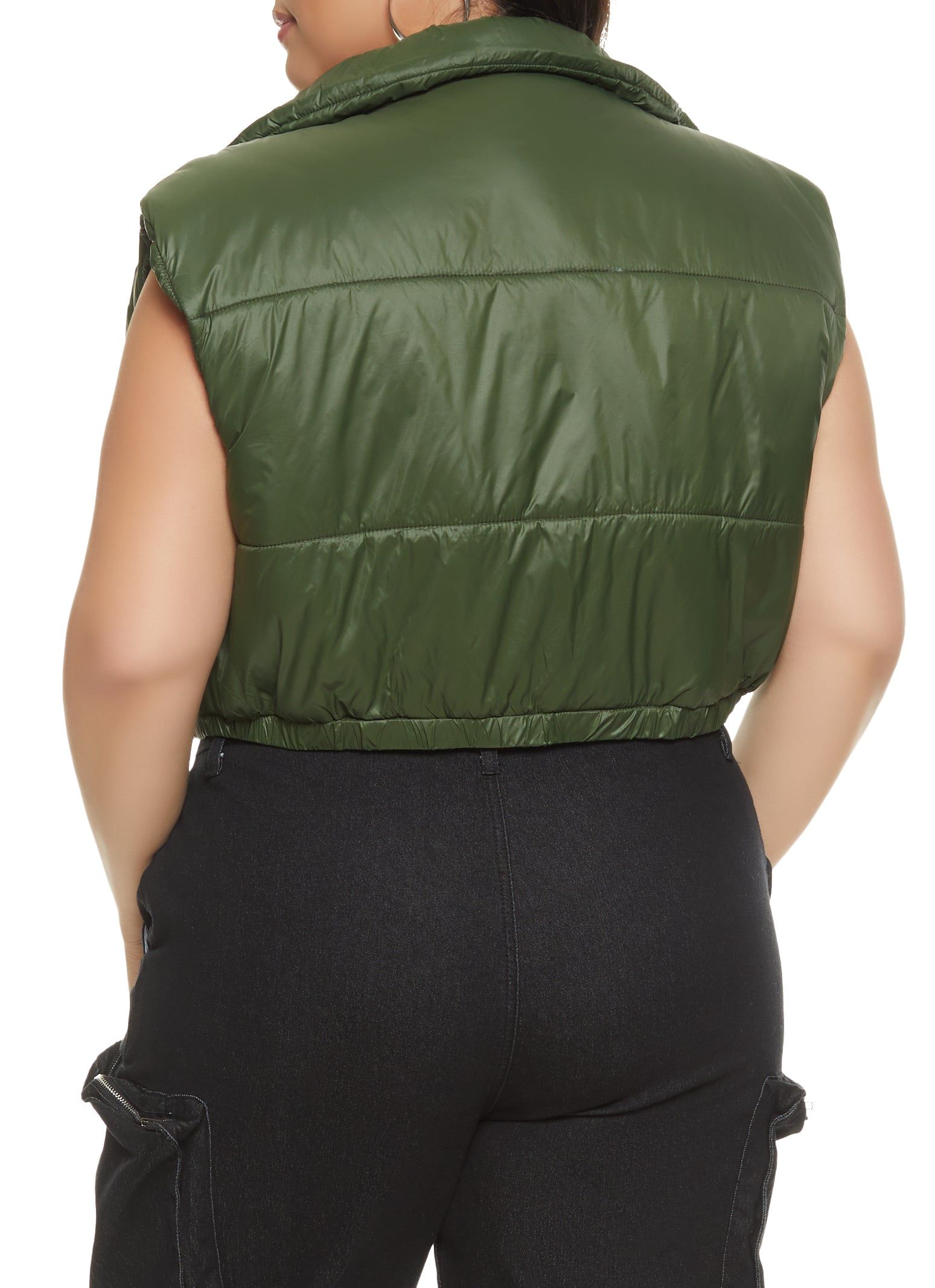 Plus Size Snap Button Zip Front Cropped Puffer Vest sold by Rainbow product image thumbnail 2