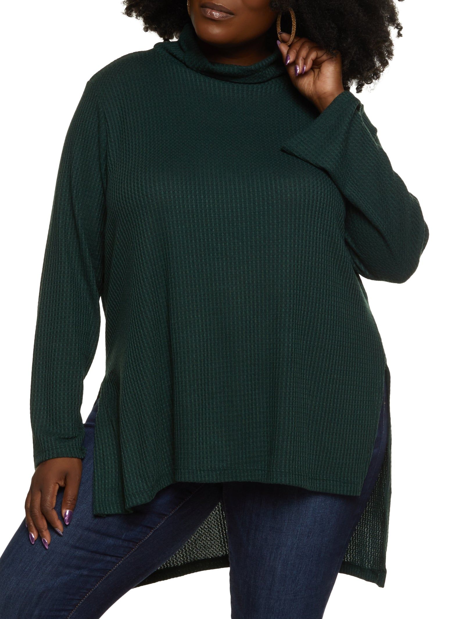 Plus Size Turtleneck High Low Tunic Top sold by Rainbow