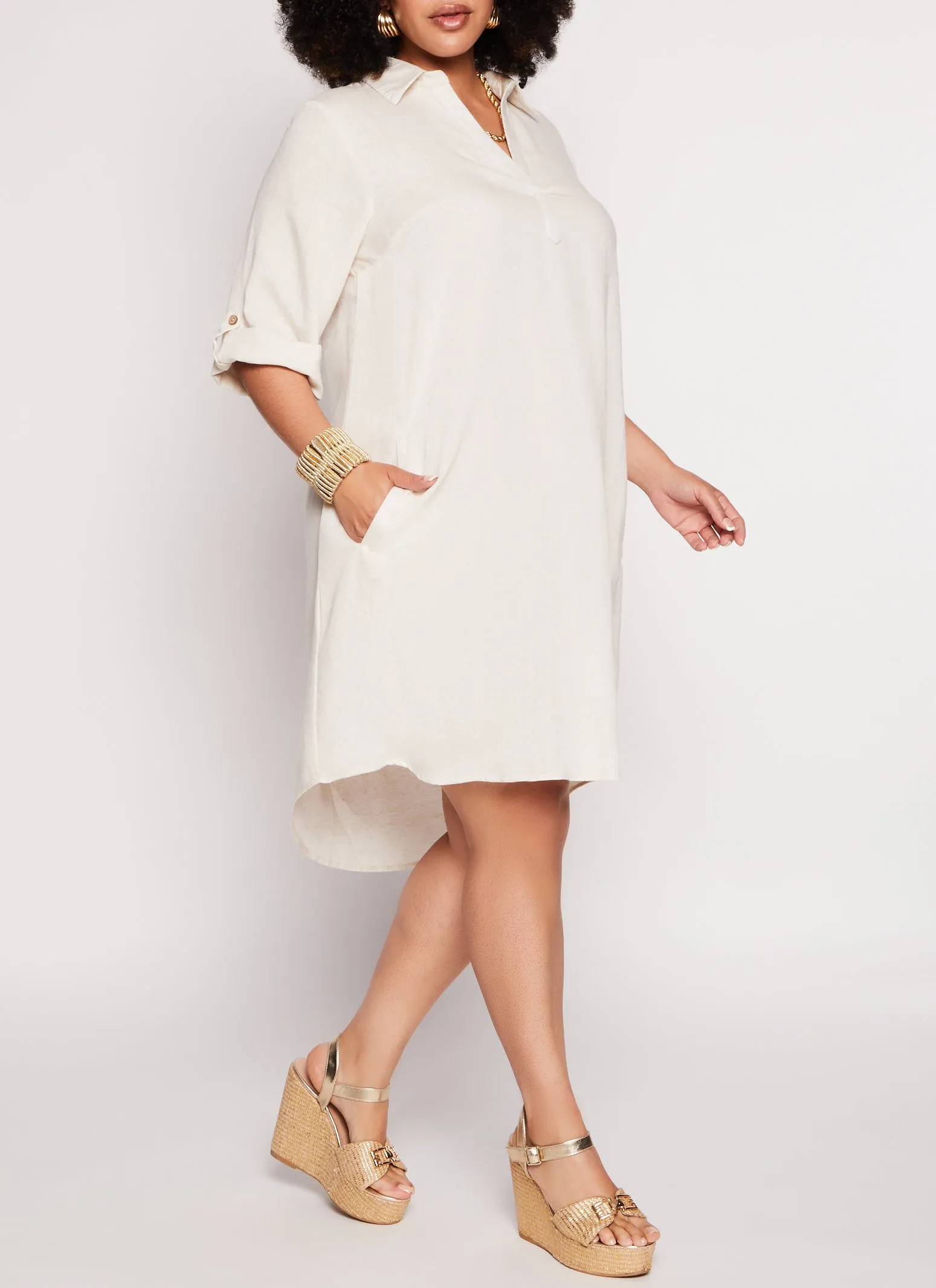 Plus Size Linen Quarter Sleeve Shift Dress sold by Rainbow product image thumbnail 2