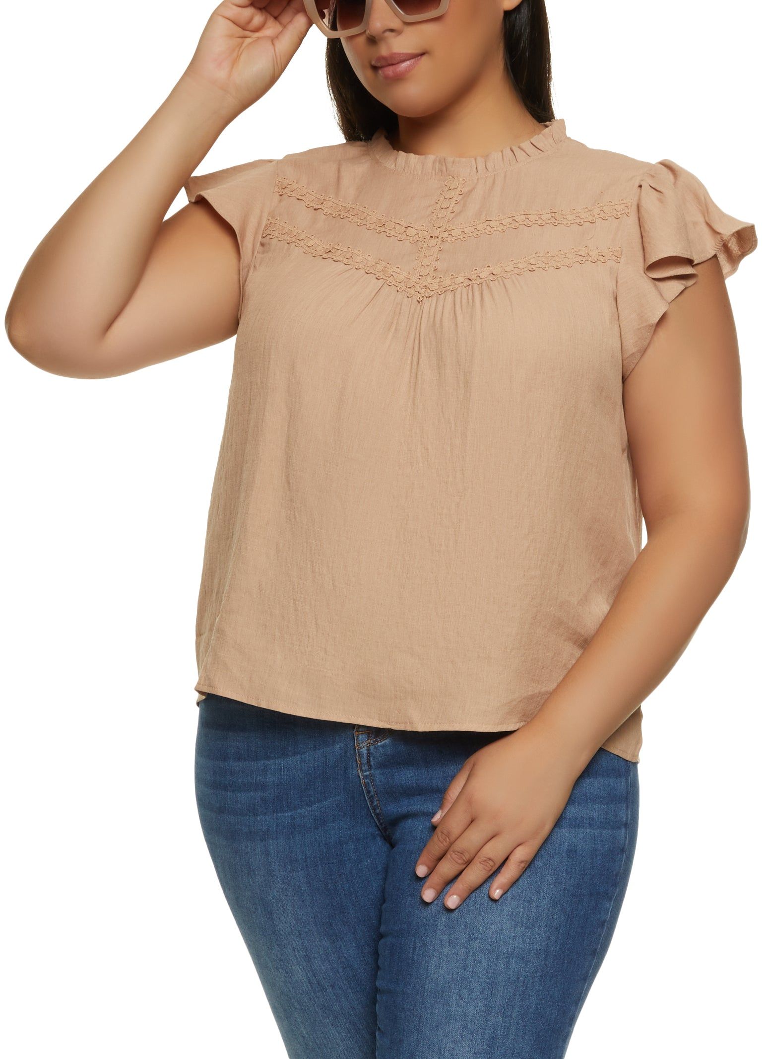 Plus Size Crochet Detail Yoke Blouse sold by Rainbow