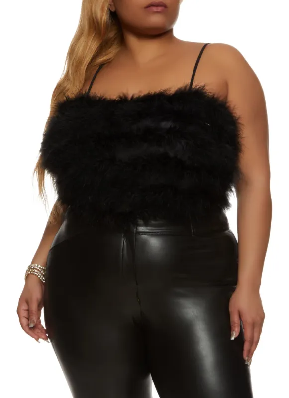 Plus Size Feather Square Neck Crop Top sold by Rainbow