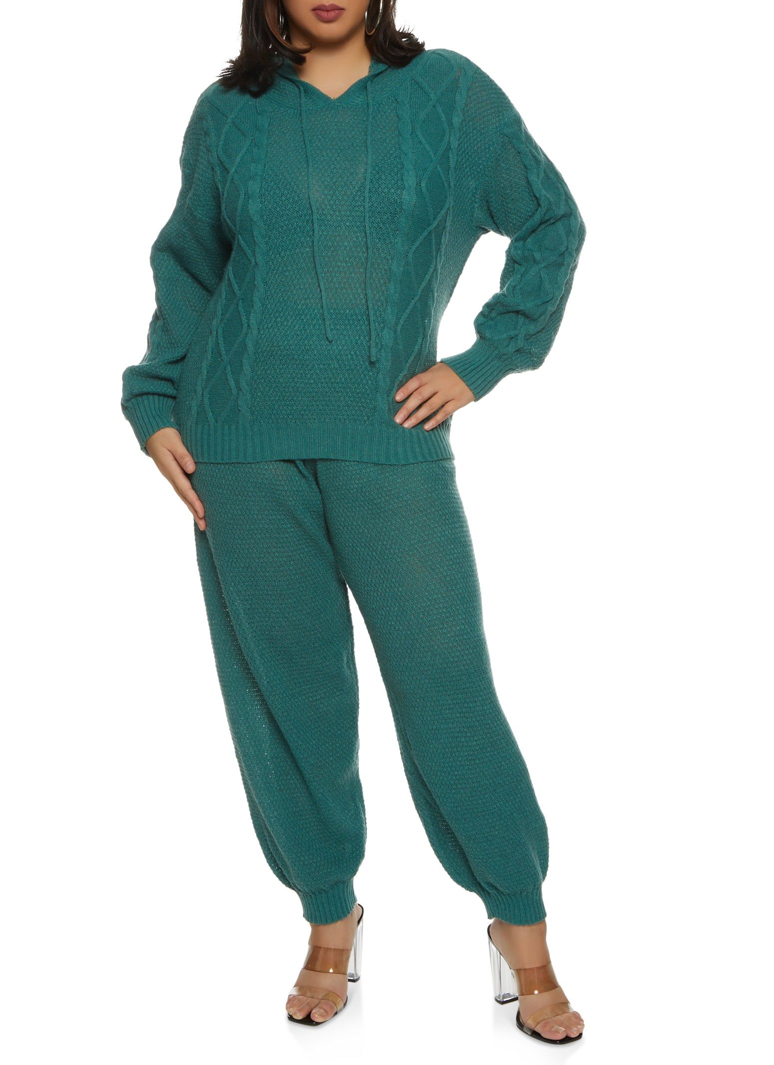 Plus Size Cable Knit Pullover Hoodie sold by Rainbow product image thumbnail 2