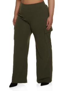 Plus Size Cargo Pocket High Waist Wide Leg Pants sold by Rainbow