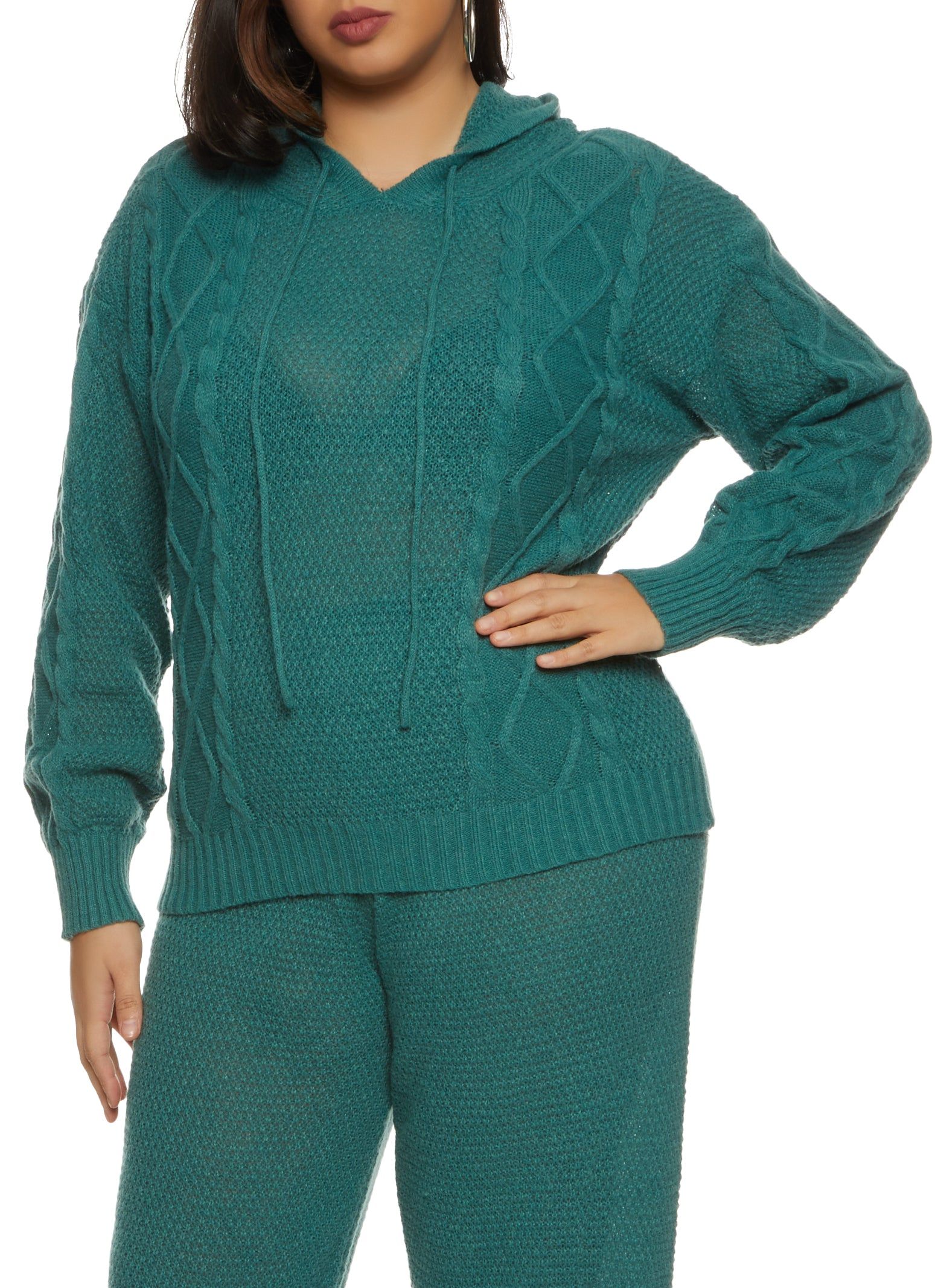 Plus Size Cable Knit Pullover Hoodie sold by Rainbow