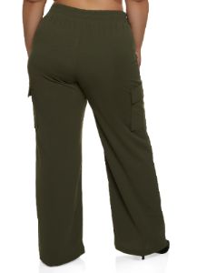 Plus Size Cargo Pocket High Waist Wide Leg Pants sold by Rainbow