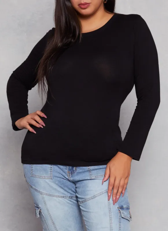 Plus Size Ambiance Long Sleeve Basic T Shirt sold by Rainbow