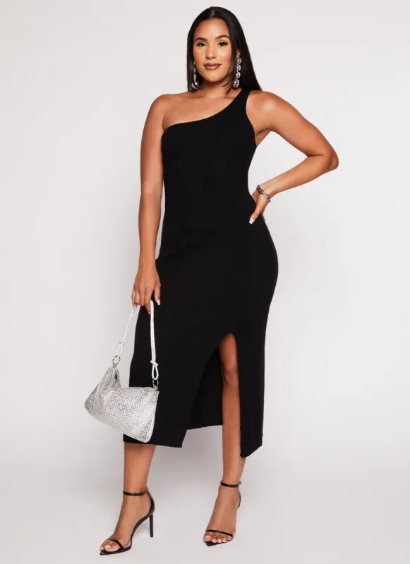 Rib Knit One Shoulder Midi Dress sold by Rainbow