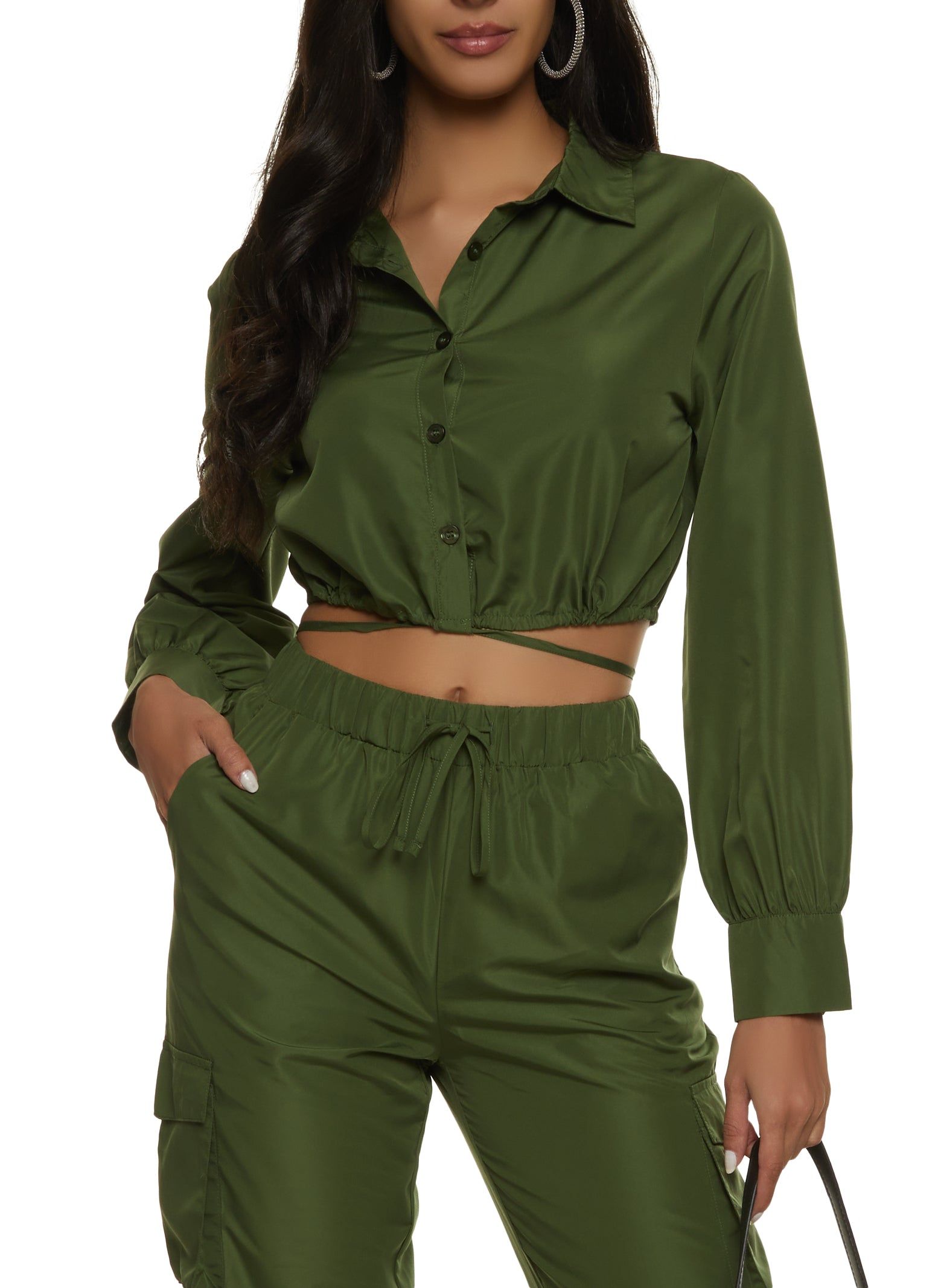 Nylon Tie Back Cropped Shirt sold by Rainbow