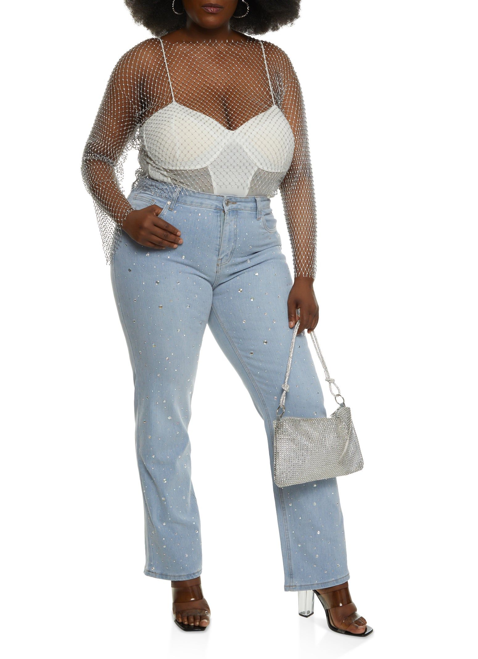 Plus Size Rhinestone High Waist Straight Leg Jeans sold by Rainbow product image thumbnail 2
