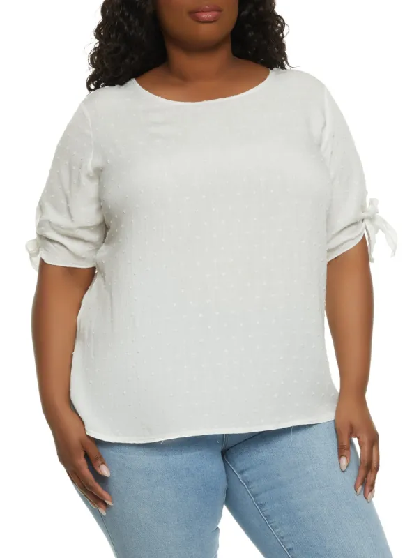 Plus Size Swiss Dot Tie Sleeve Blouse sold by Rainbow