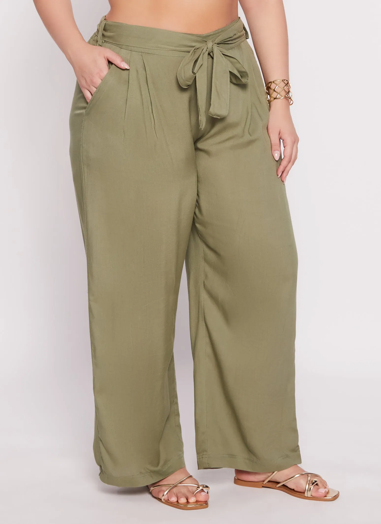 Plus Size Tie Waist Belted Palazzo Pants sold by Rainbow product image thumbnail 2