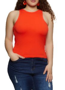 Plus Size Basic Ribbed Knit Seamless Tank Top sold by Rainbow