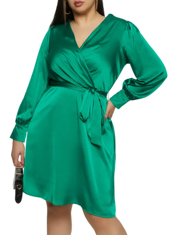 Plus Size Haute Monde Satin Tie Waist Wrap Dress sold by Rainbow