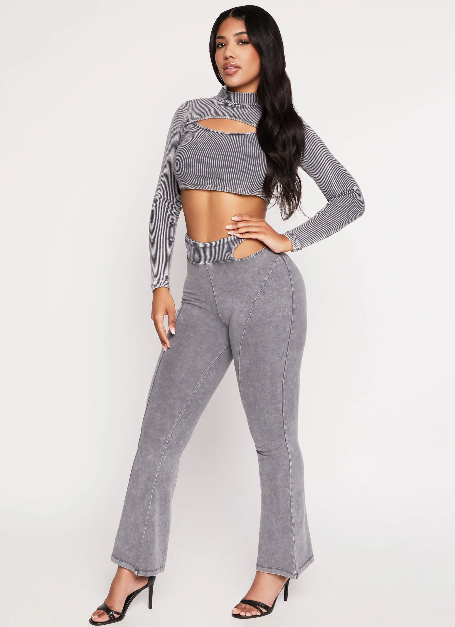 Acid Wash Keyhole Long Sleeve Crop Top sold by Rainbow product image thumbnail 2