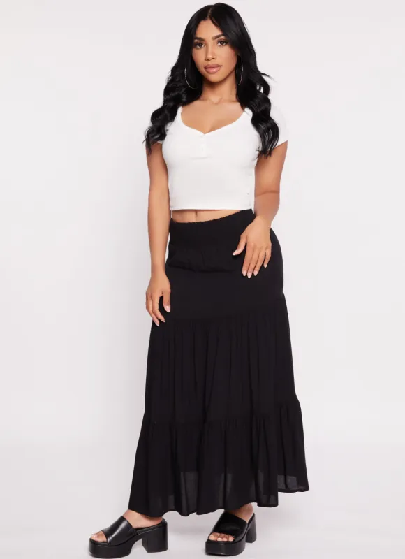 Smocked Waist Tiered Maxi Skirt sold by Rainbow