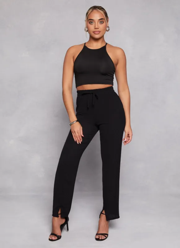 Airy Slit Hem High Waist Pants sold by Rainbow