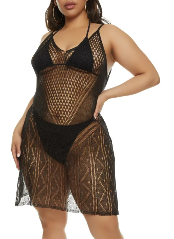 Plus Size Lurex Fishnet Detail Swim Cover Up Dress sold by Rainbow