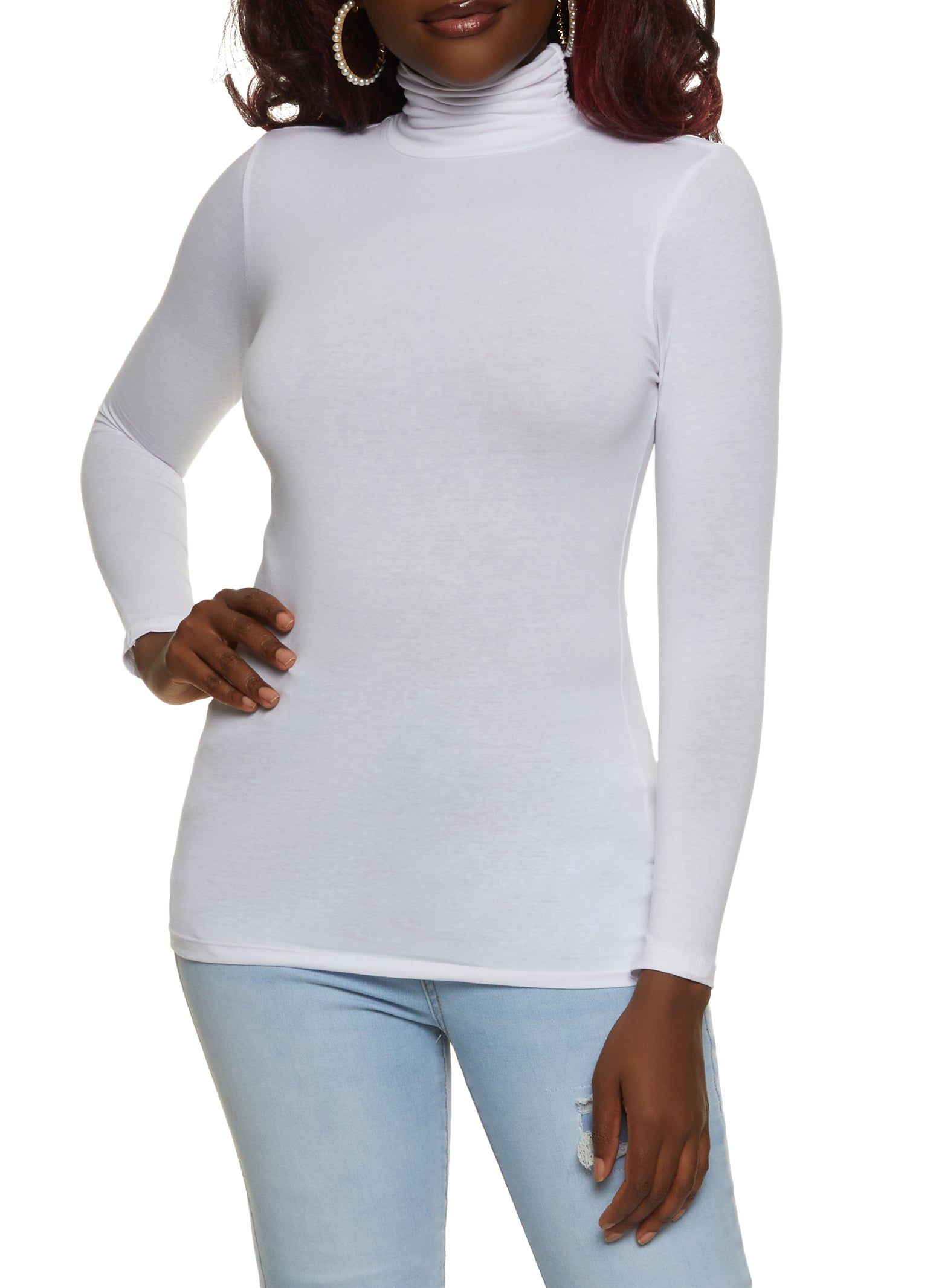 Solid Long Sleeve Turtleneck Top sold by Rainbow