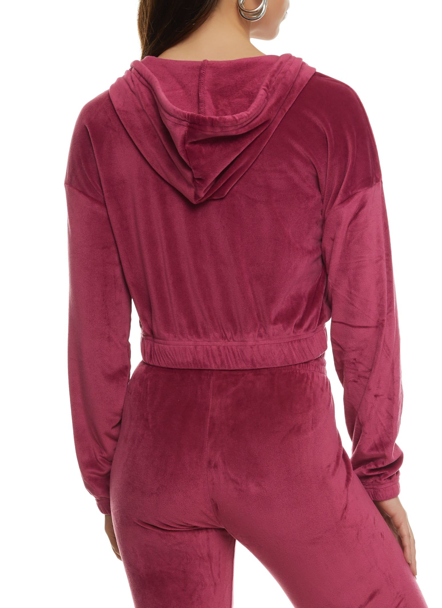 Velour Cargo Pocket Zip Front Cropped Hoodie sold by Rainbow product image thumbnail 3