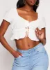 Linen Tie Front Peasant Top sold by Rainbow