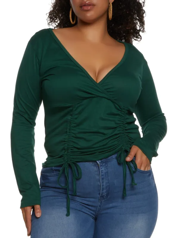 Plus Size Drawstring Ruched Front Top sold by Rainbow
