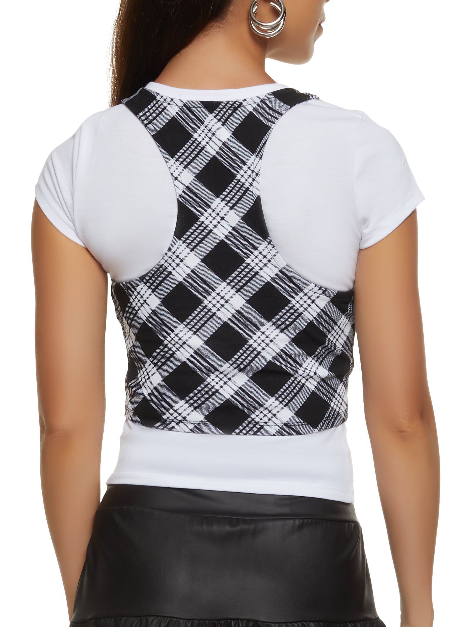 Plaid Button Front Vest with Short Sleeve Top sold by Rainbow product image thumbnail 3