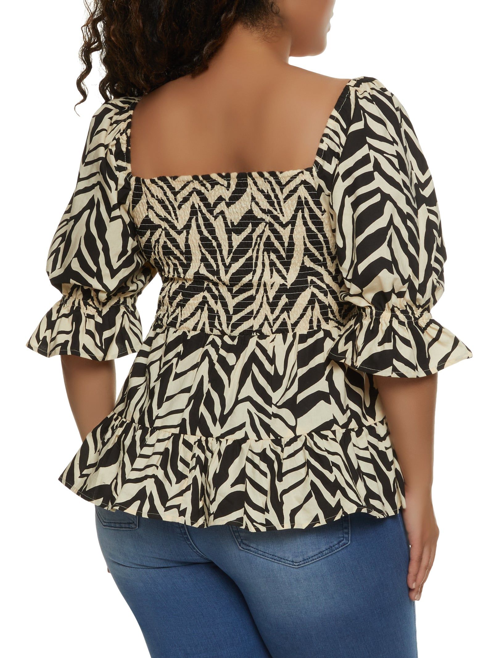 Plus Size Printed Smocked Puff Sleeve Top sold by Rainbow product image thumbnail 2