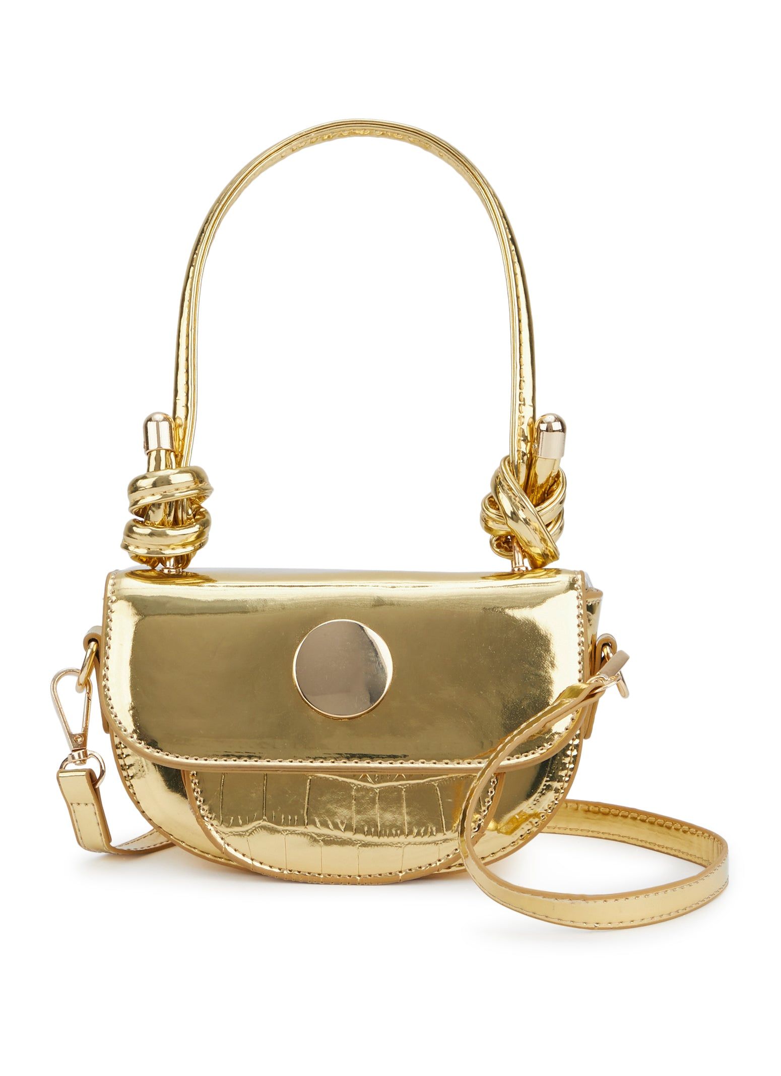 Metallic Faux Leather Convertible Crossbody Bag sold by Rainbow