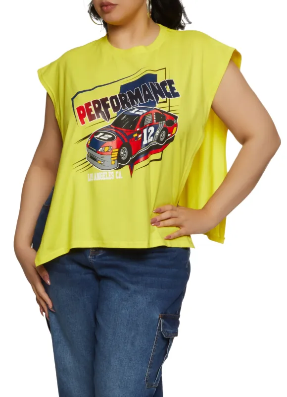 Plus Size Open Side Performance Graphic Tee sold by Rainbow
