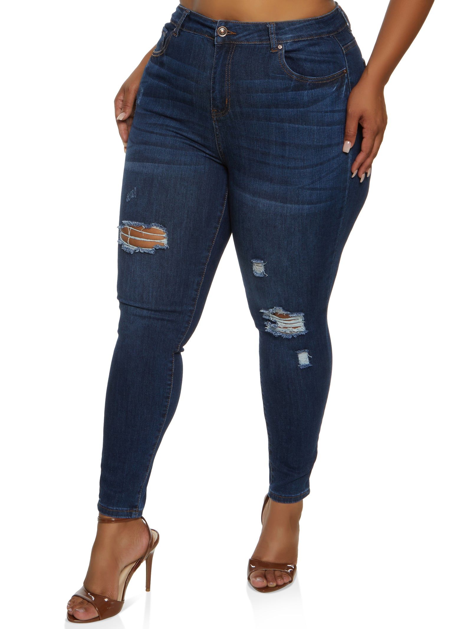 Plus Size WAX Ripped Skinny Leg Jeans sold by Rainbow