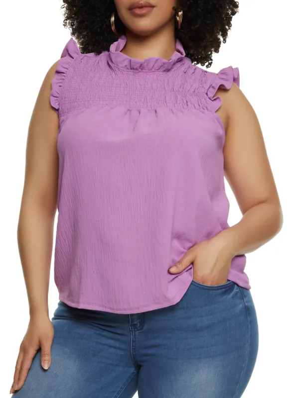 Plus Size Smocked Sleeveless Blouse sold by Rainbow