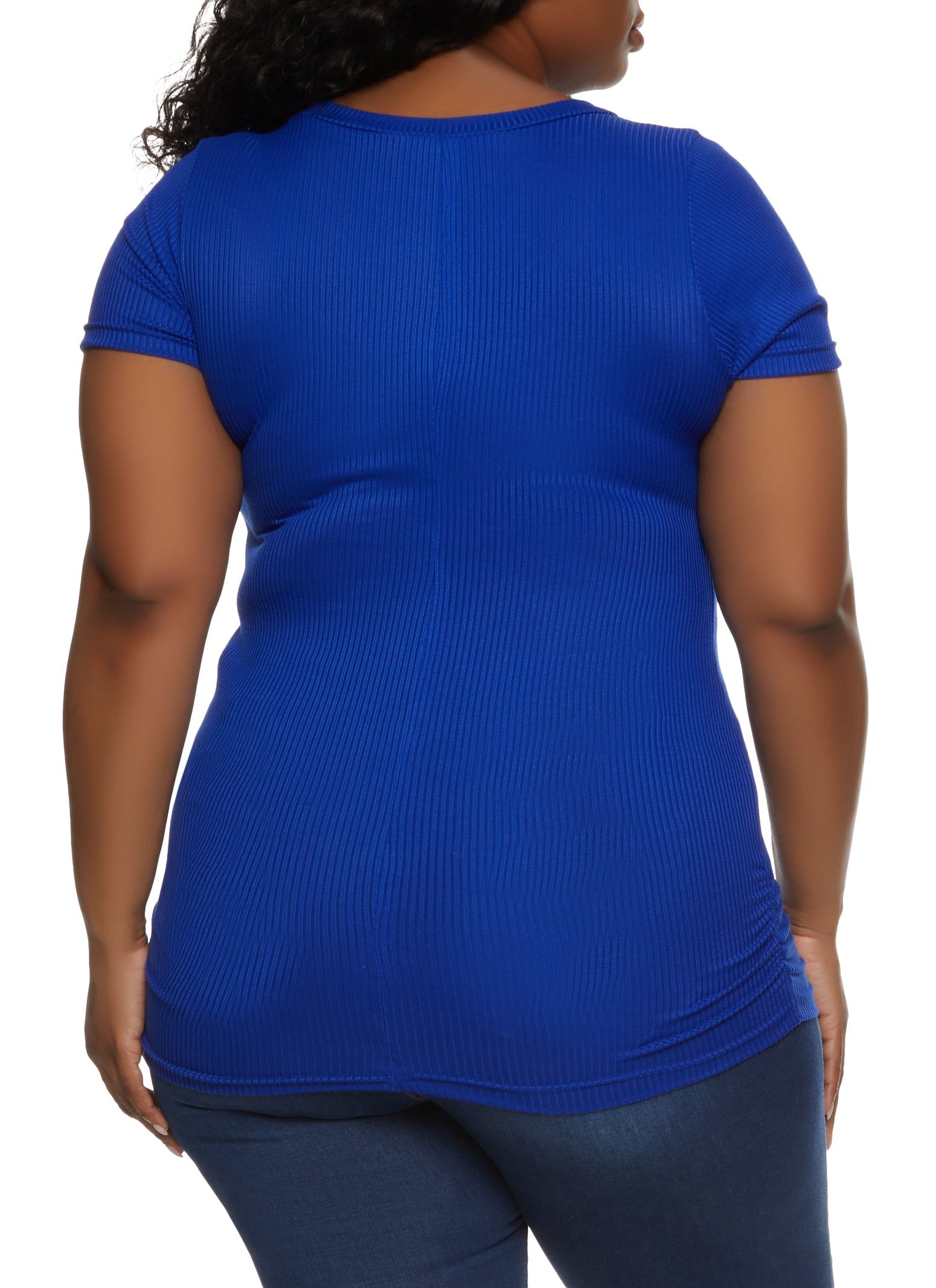 Plus Size Rib Knit Ruched Side V Neck Tee sold by Rainbow product image thumbnail 2