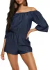 Chambray Off the Shoulder Bell Sleeve Romper sold by Rainbow