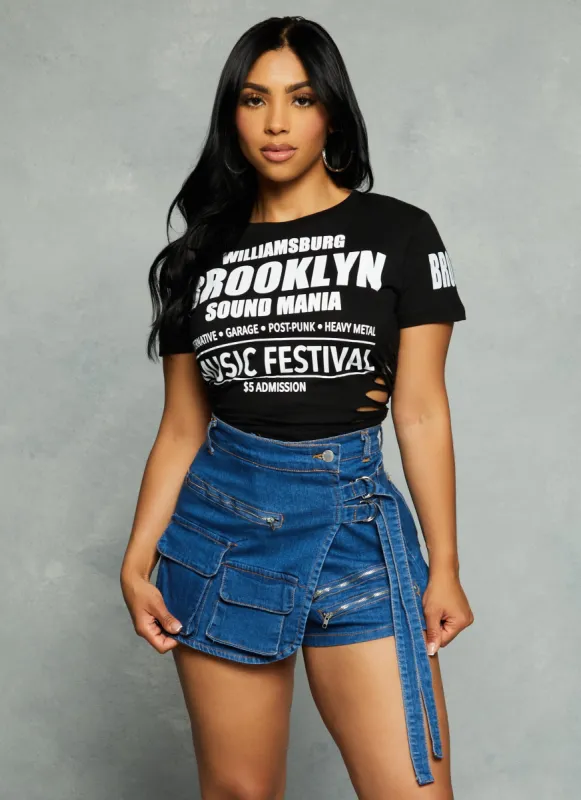 Daisy Denim Cargo Asymmetrical Skort sold by Rainbow