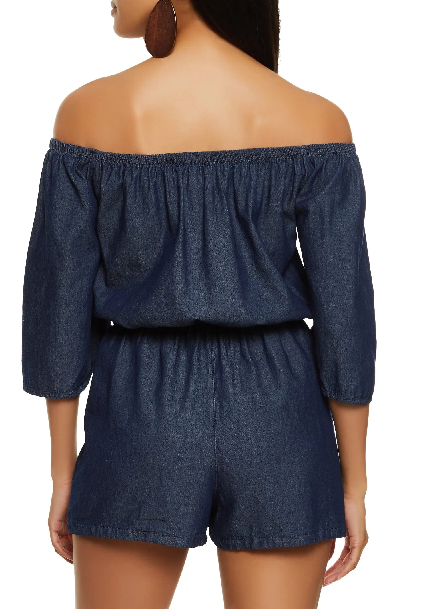 Chambray Off the Shoulder Bell Sleeve Romper sold by Rainbow product image thumbnail 3