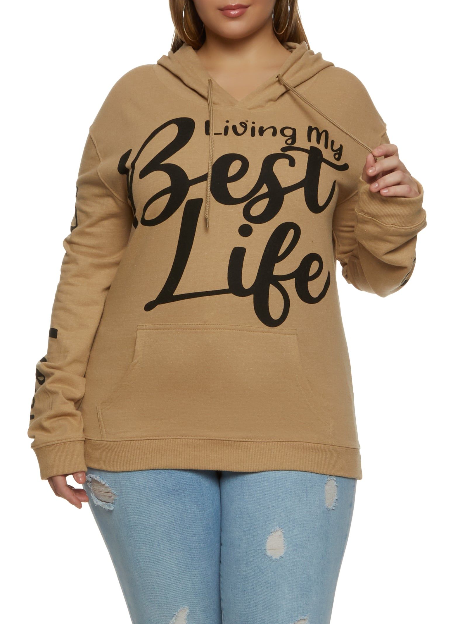 Plus Size Fleece Living My Best Life Graphic Hoodie sold by Rainbow