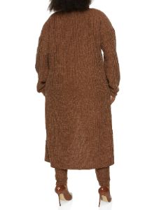 Plus Size Ribbed Knit Pocket Long Cardigan sold by Rainbow