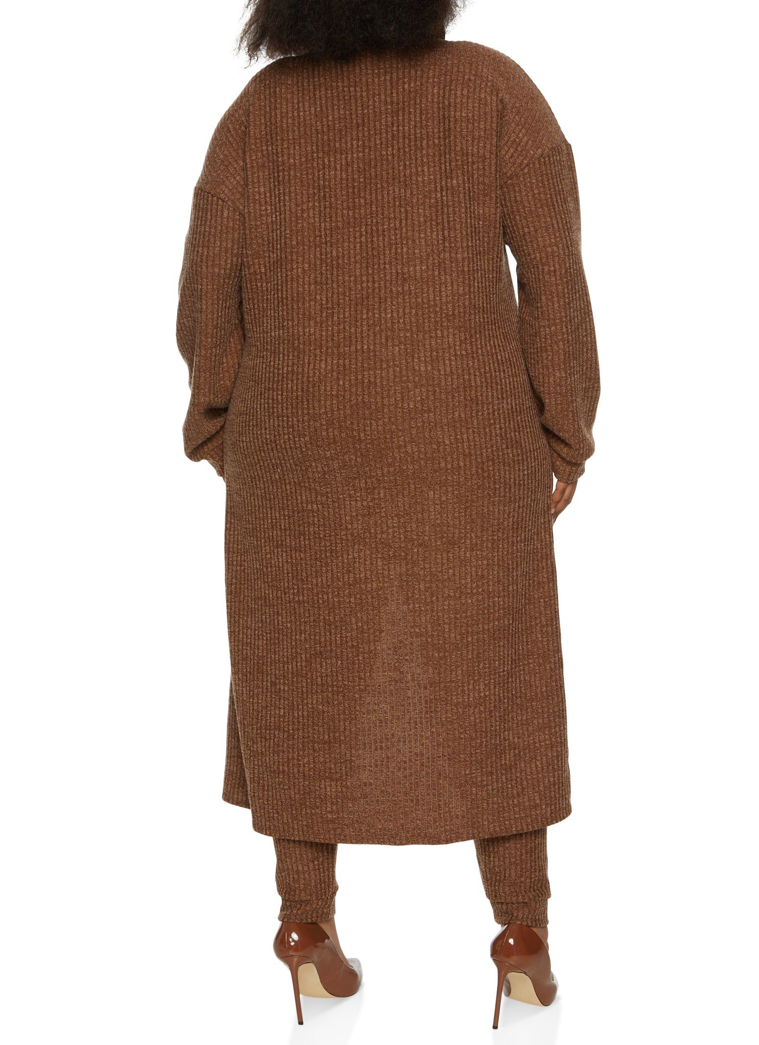 Plus Size Ribbed Knit Pocket Long Cardigan sold by Rainbow product image thumbnail 3