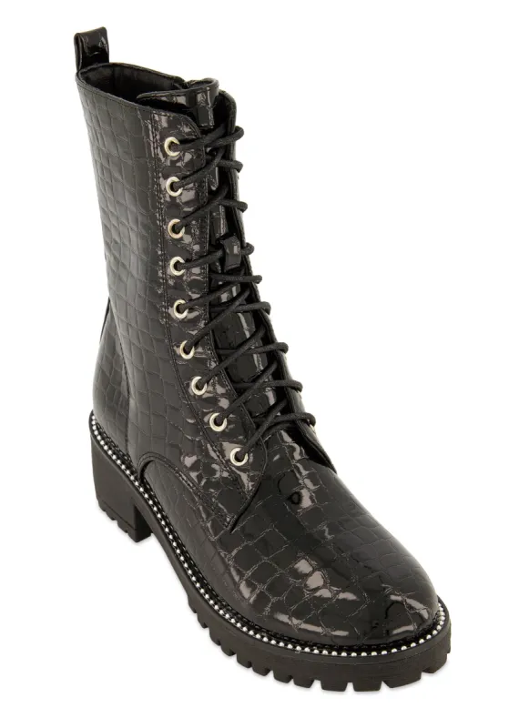 Studded Trim Lace Up Combat Boots sold by Rainbow