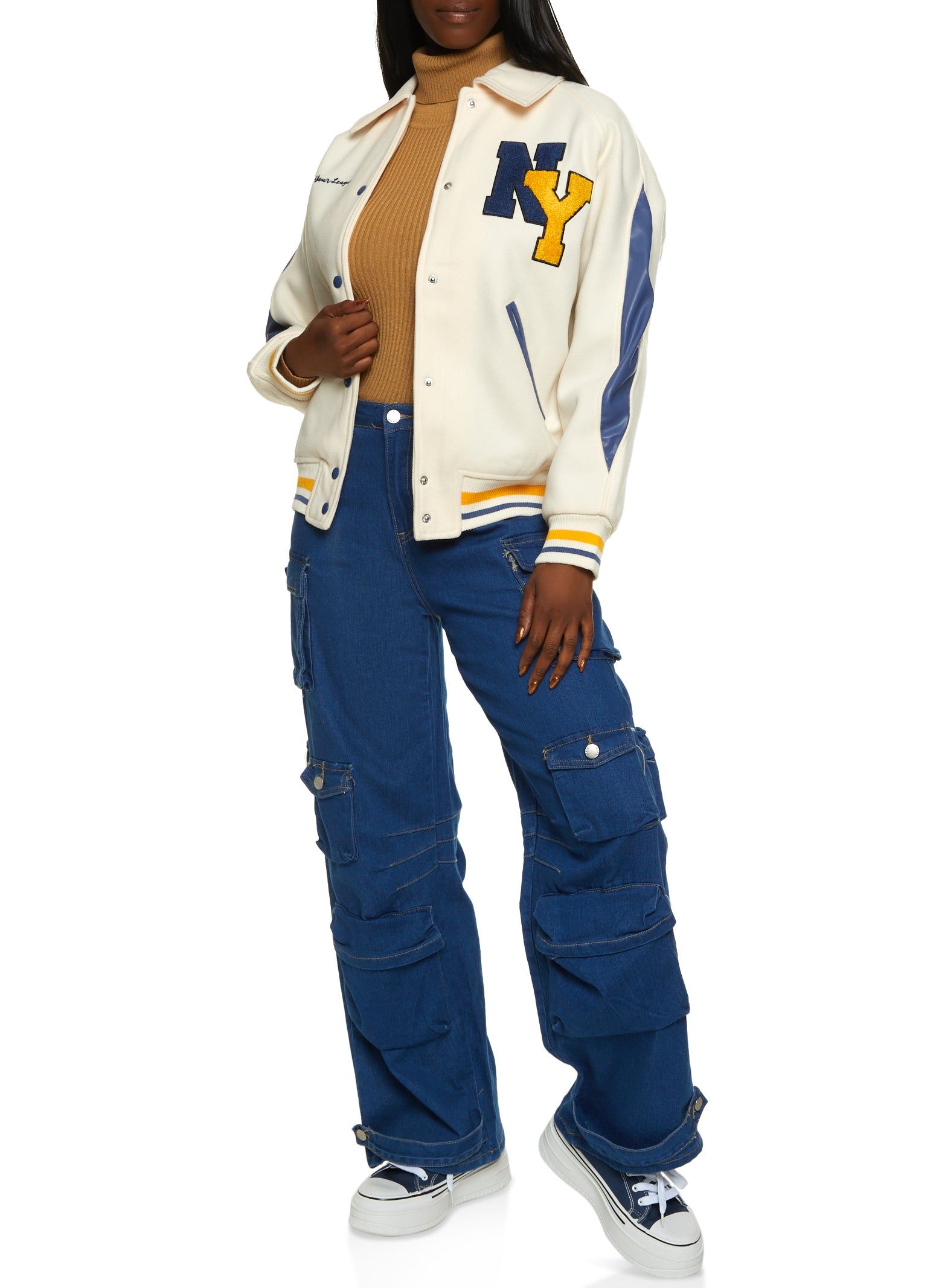 Collared NY Chenille Patch Varsity Jacket sold by Rainbow product image thumbnail 2