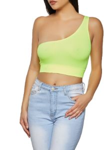 Seamless Rib Knit One Shoulder Crop Top sold by Rainbow