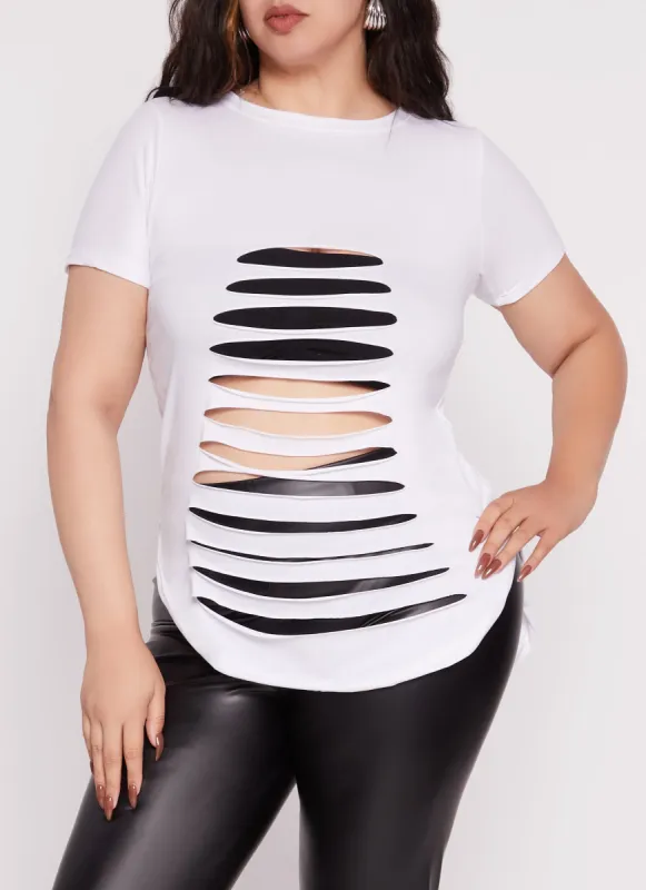Plus Size Slashed High Low Tee sold by Rainbow