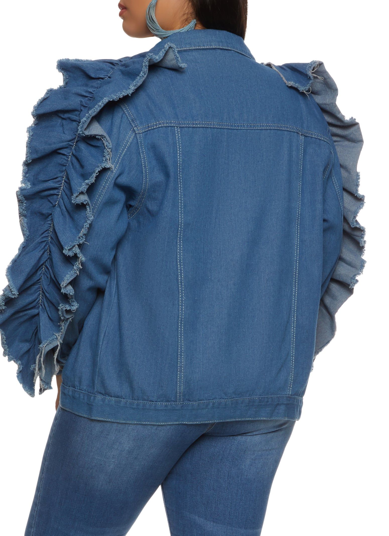 Plus Size Ruffled Sleeve Jean Jacket sold by Rainbow product image thumbnail 2