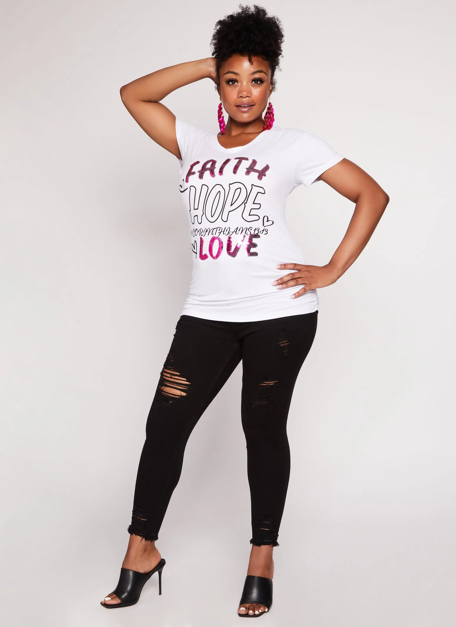 Plus Size Faith Hope Love Sequin Graphic Tee sold by Rainbow product image thumbnail 2