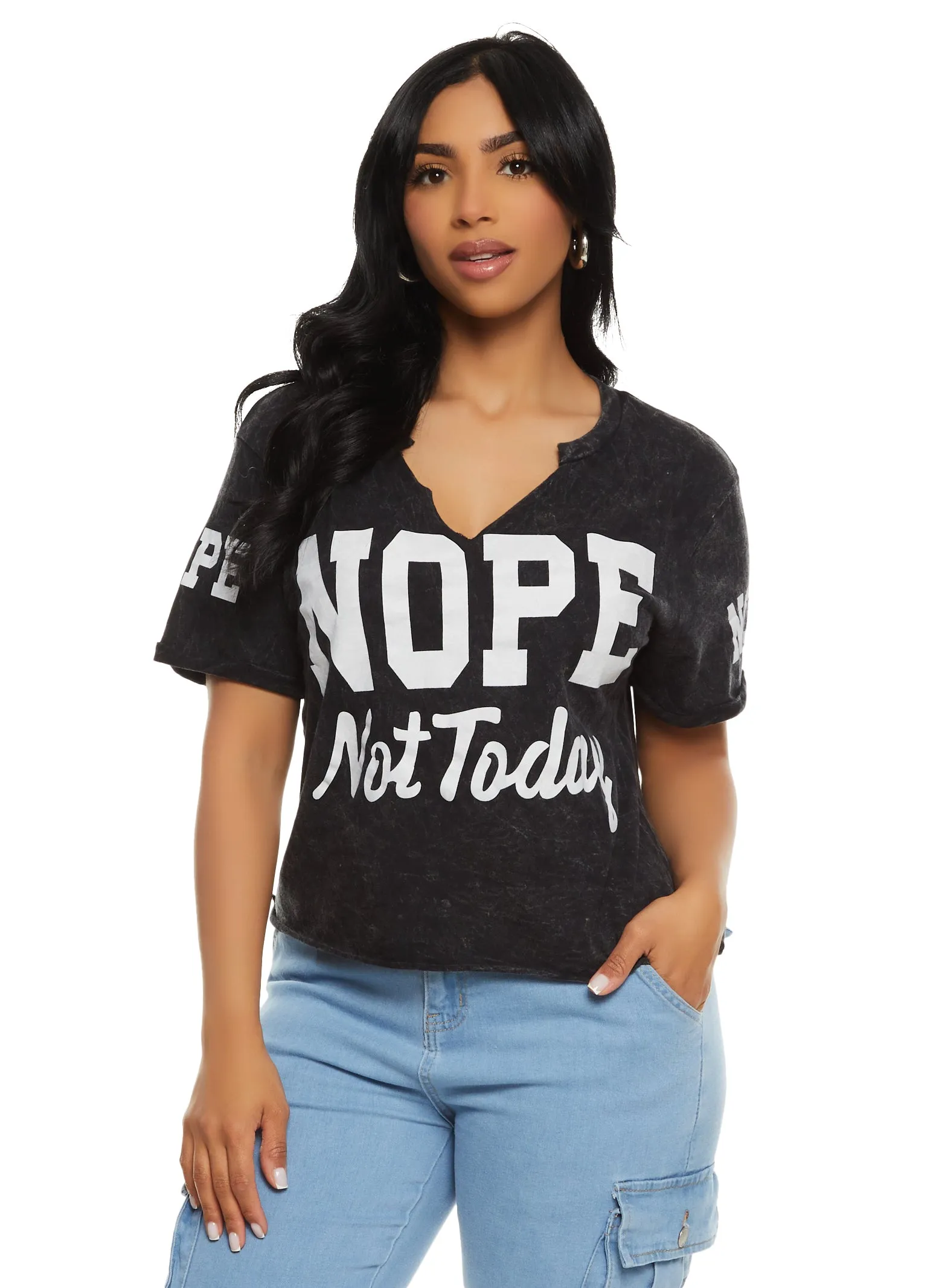 Nope Not Today Notch Neck Graphic Tee sold by Rainbow