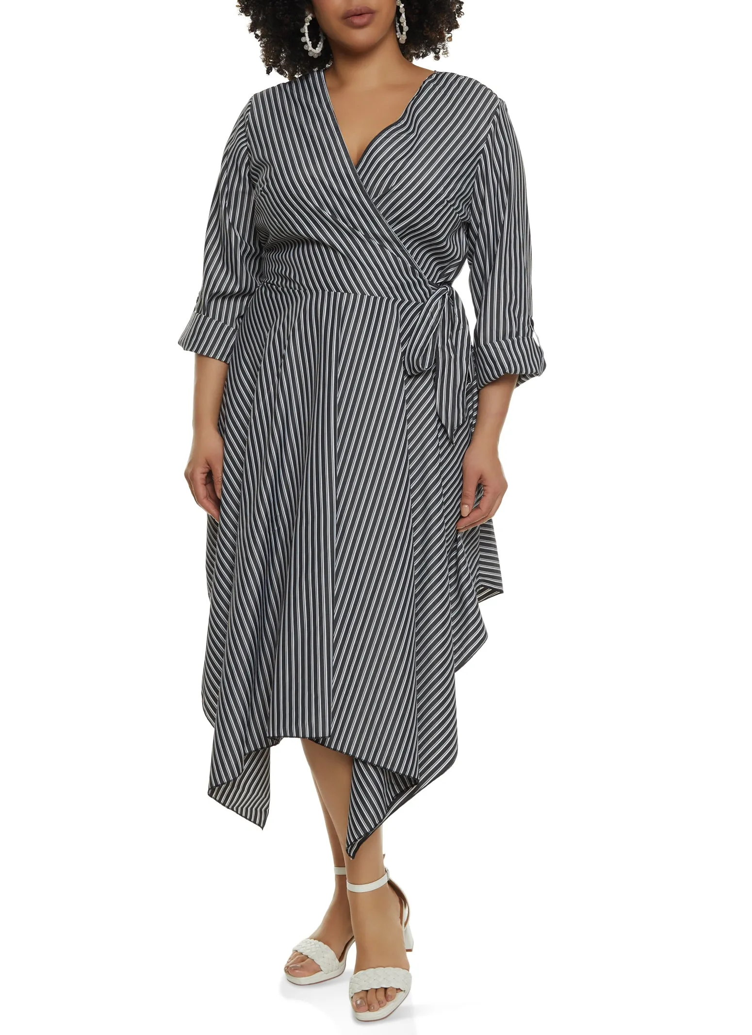 Plus Size Striped Tie Side Faux Wrap Dress sold by Rainbow product image thumbnail 2