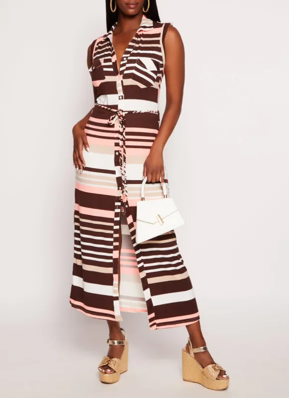 Sleeveless Striped Maxi Shirt Dress sold by Rainbow